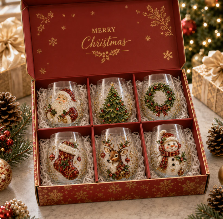 πβ¨ 3D Christmas Glass Art Cup | Luxury Raised Holiday Glassware for Drinks, Decor & Christmas Gifts π