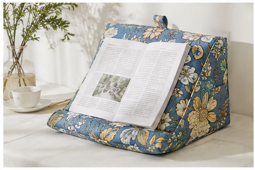 Gold Blue Floral Tablet Pillow Stand