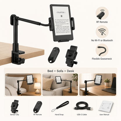 Hands-Free E-Reader Holder + Remote Page Turner