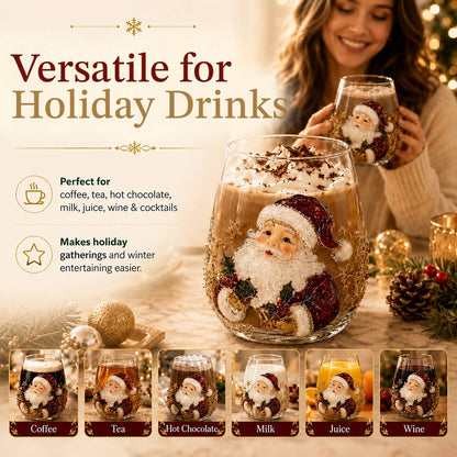 🎄✨ 3D Christmas Glass Art Cup | Luxury Raised Holiday Glassware for Drinks, Decor & Christmas Gifts 🎁