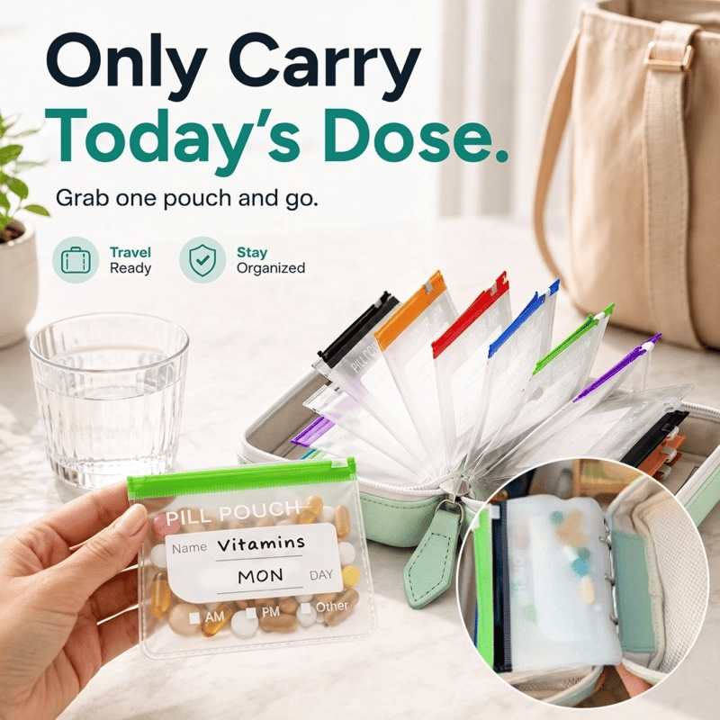 14-Pouch Travel Pill Organizer – Removable Pouches for Pills & Supplements