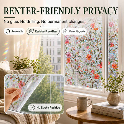 Floral Static Cling Window Film – No Glue, Added Privacy & Cut-to-Fit