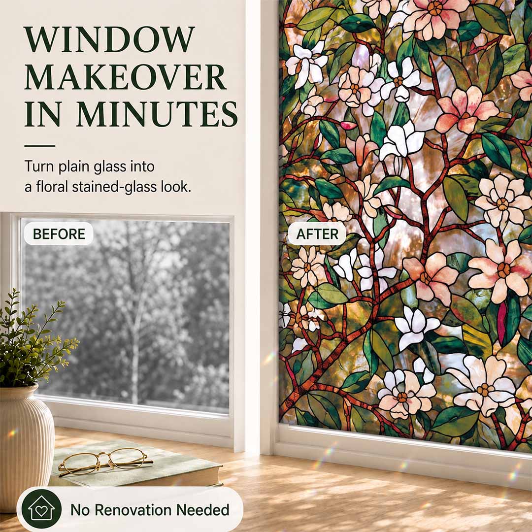 Floral Static Cling Window Film – No Glue, Added Privacy & Cut-to-Fit