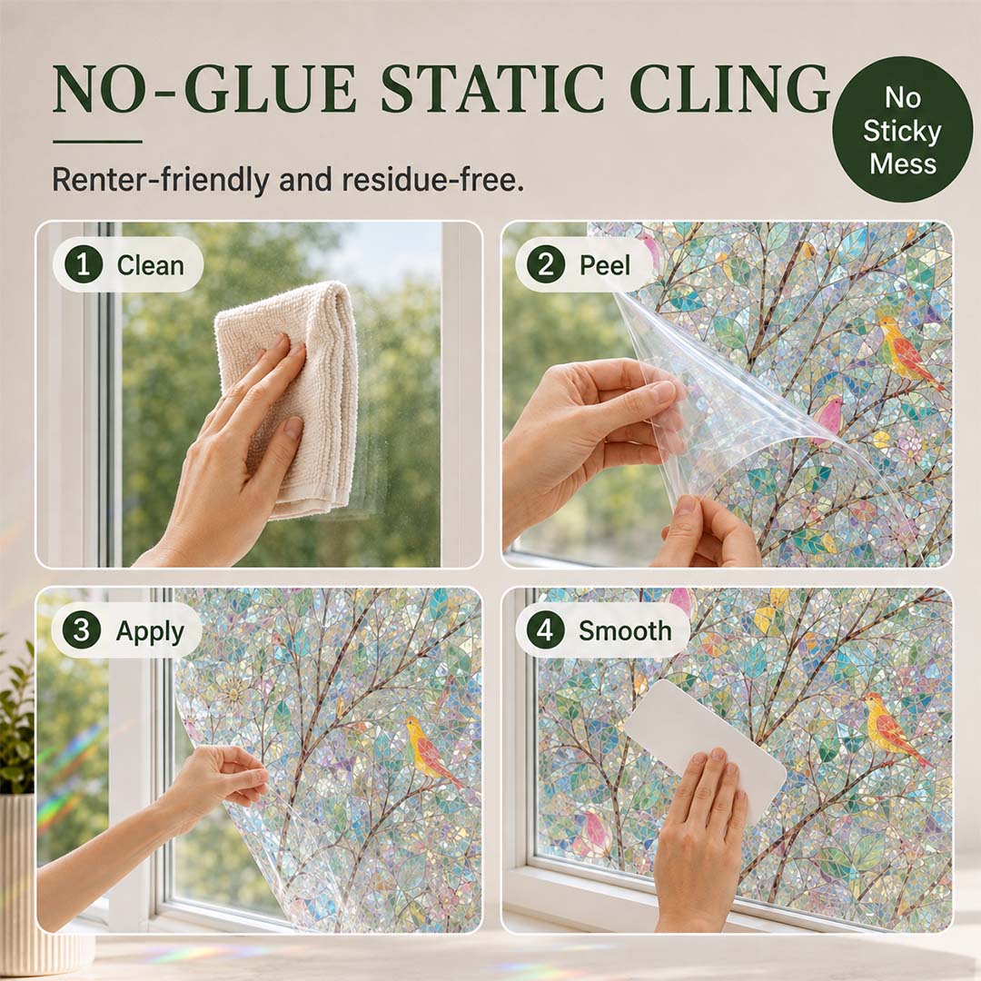Floral Static Cling Window Film – No Glue, Added Privacy & Cut-to-Fit