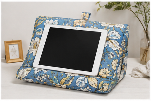 Gold Blue Floral Tablet Pillow Stand